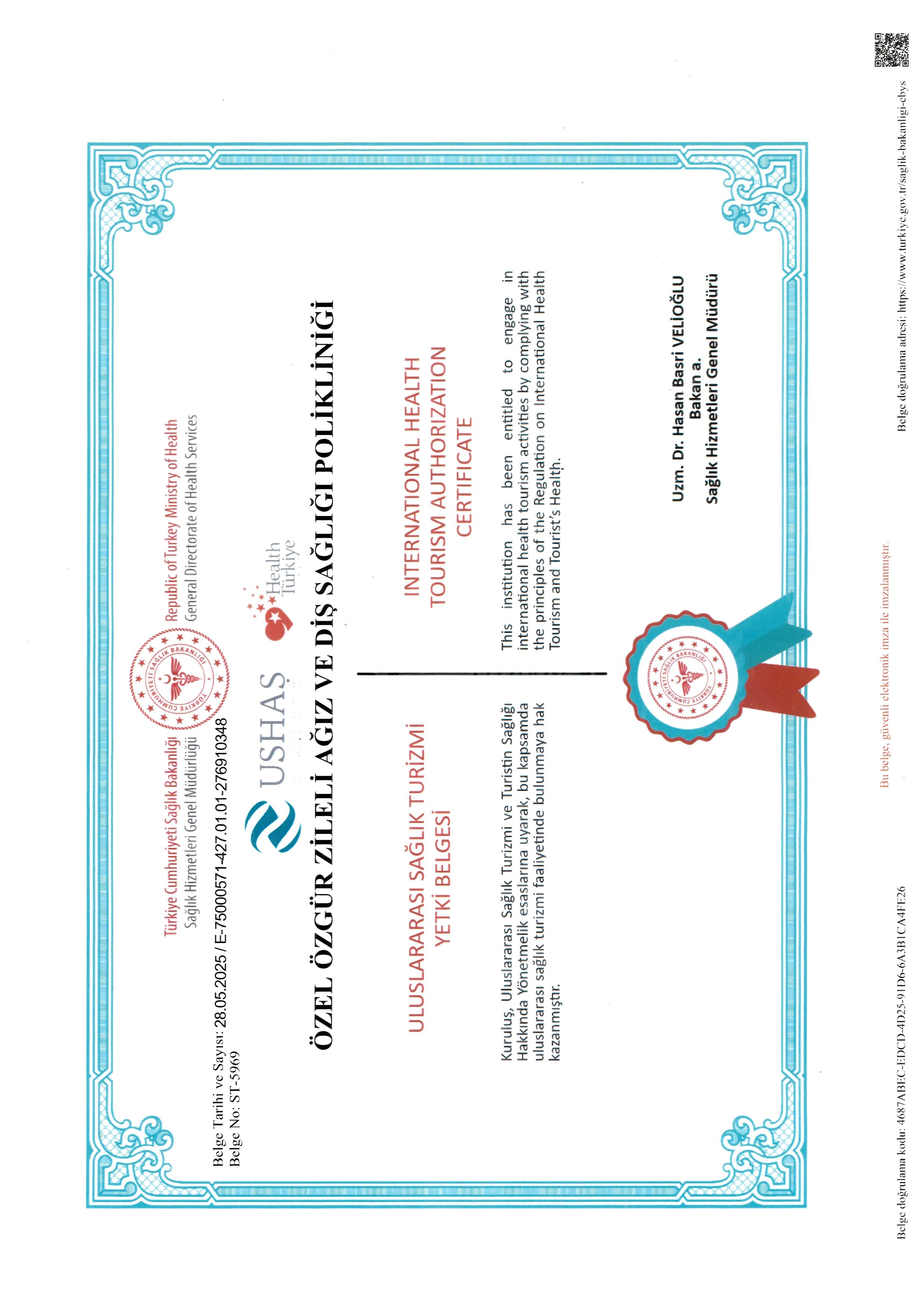 International Health Tourism Authorization Certificate International Health Tourism Authorization Certificate